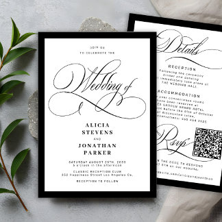 Invitation Mariage élégant classique avec QR code en calligra
