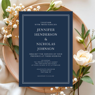 Invitation Mariage élégant classique bleu marine moderne