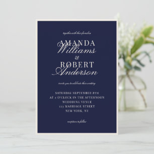 Invitation Mariage Élégant Classique Bleu Nuit à l'Ancienne