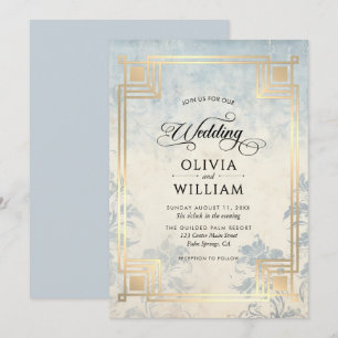 Invitation Mariage Élégant Classique Bleu Poussiéreux