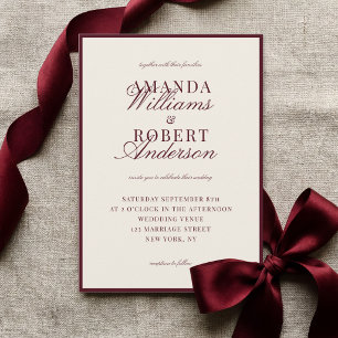 Invitation Mariage Élégant Classique Bourgogne Vieille Fortun