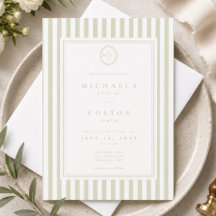 Mariage Élégant Classique Monogramme Rayure Vert S