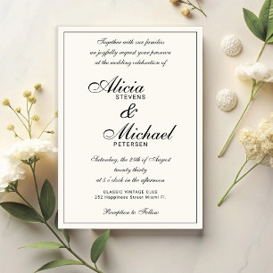Invitation Mariage élégant classique noir et ivoire