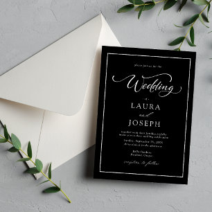 Invitation Mariage élégant classique personnalisé noir et bla