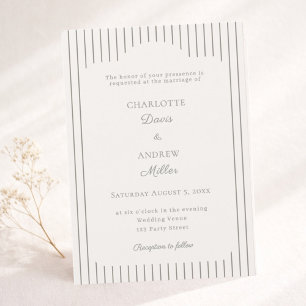 Invitation Mariage élégant classique rayé taupe ivoire