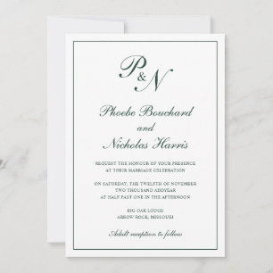 Invitation Mariage Élégant Classique Vert Forêt