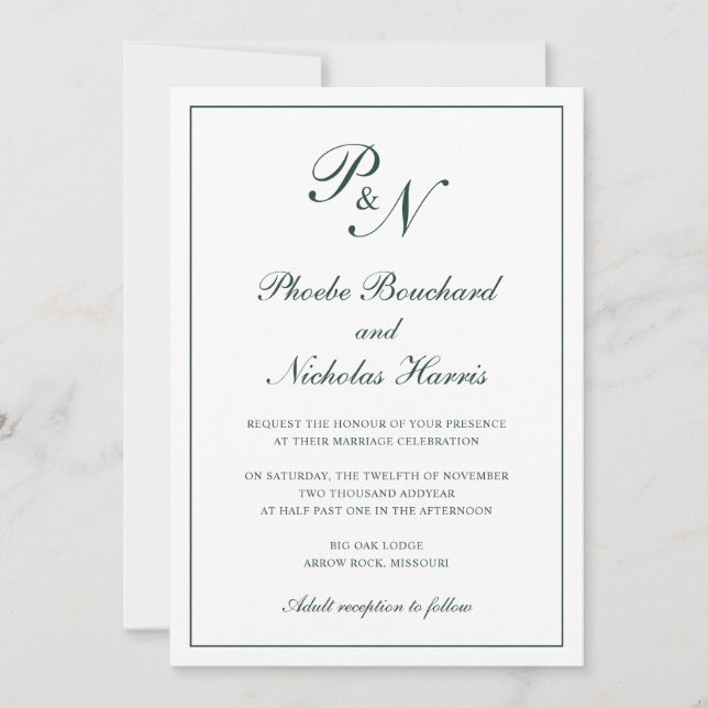Invitation Mariage Élégant Classique Vert Forêt (Devant)