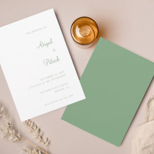 Invitation Mariage Élégant Classique Vert Sauge & Blanc