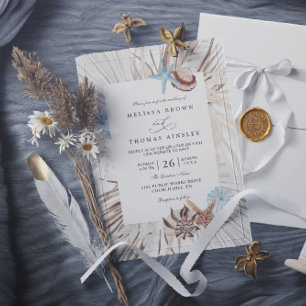 Invitation Mariage élégant code QR aquarelle mer plage bohème