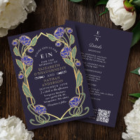 Mariage élégant code QR Paon bleu Art nouveau