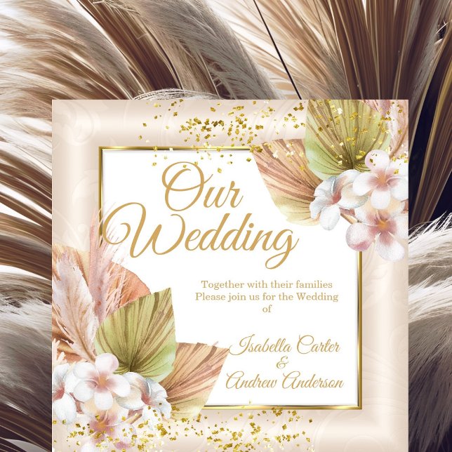 Invitation Mariage élégant Crème blanche Boho Or Floral (Créateur téléchargé)