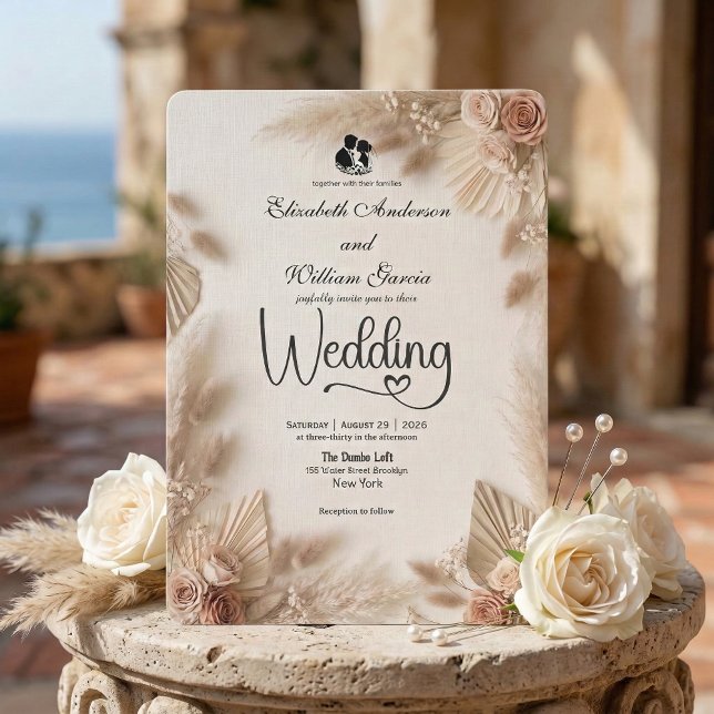 Invitation Mariage Élégant Crème Bohème Rose Rustique (Créateur téléchargé)