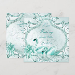 Invitation Mariage élégant Cygnes Bleu sarcelle Nœud
