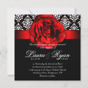 Invitation Mariage élégant Damask Rose rouge Noël