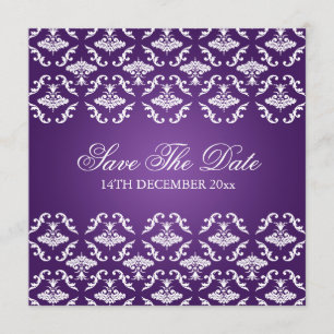 Invitation Mariage Élégant Damassé Violet Vintage