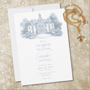 Invitation Mariage élégant dans un manoir français avec toile