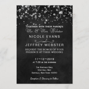 Invitation Mariage élégant de diamants noirs rustiques de