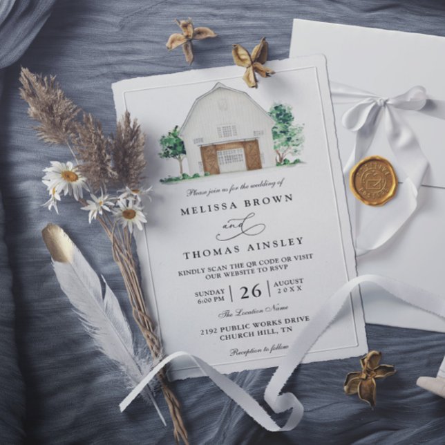 Invitation Mariage Élégant de Ferme Rustique avec Code QR de  (Créateur téléchargé)