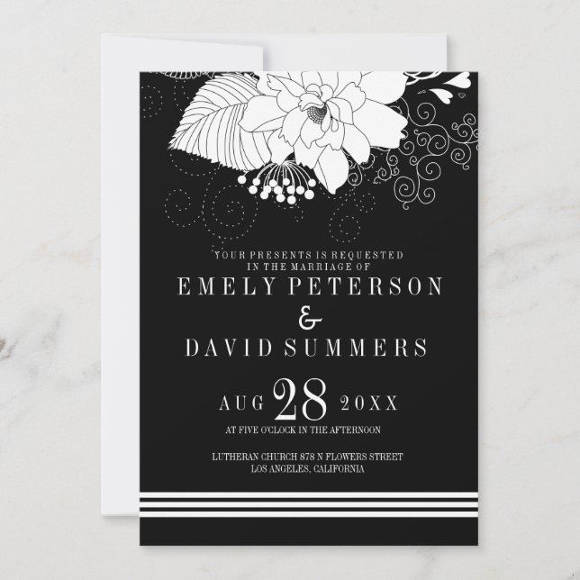 Invitation Mariage Élégant De Grandes Blancs Et Fleurs (Devant)