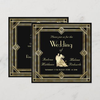 Invitation Mariage élégant de noir d'or d'art déco