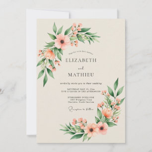 Invitation Mariage Élégant de Printemps aux Pêches