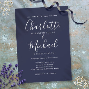Invitation Mariage élégant de signature de bleu de marine 