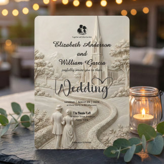Invitation Mariage élégant de style vintage avec église de co