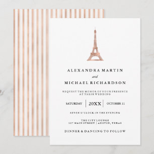 Invitation Mariage élégant de Tour Eiffel d'or rose de Faux