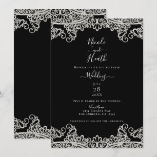 Invitation Mariage Élégant Dentelle Argent et Or
