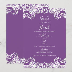 Invitation Mariage Élégant Dentelle Violette et Blanche