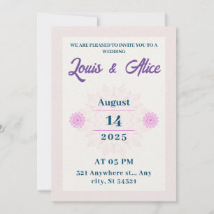 Invitation mariage élégant design beige rose, fleurs roses