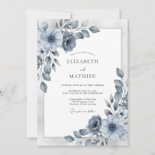 Invitation Mariage élégant d'hiver bleu poussiéreux