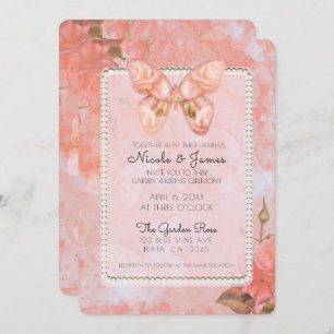 Invitation Mariage élégant d'un Rose de papillon rose corail