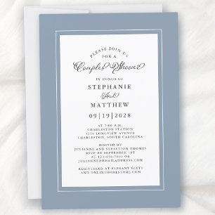 Invitation Mariage Élégant Dusty Blue Blanc Cadeaux de Mariag