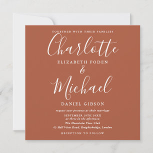 Invitation Mariage élégant écriture Terracotta Brûlé Orange