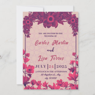 Invitation Mariage élégant en beige, fleurs roses