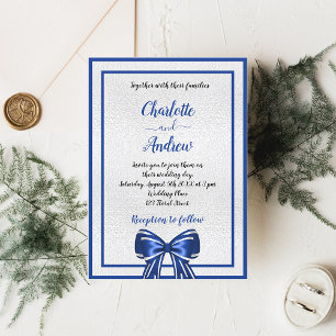 Invitation Mariage élégant en bleu royal et argent