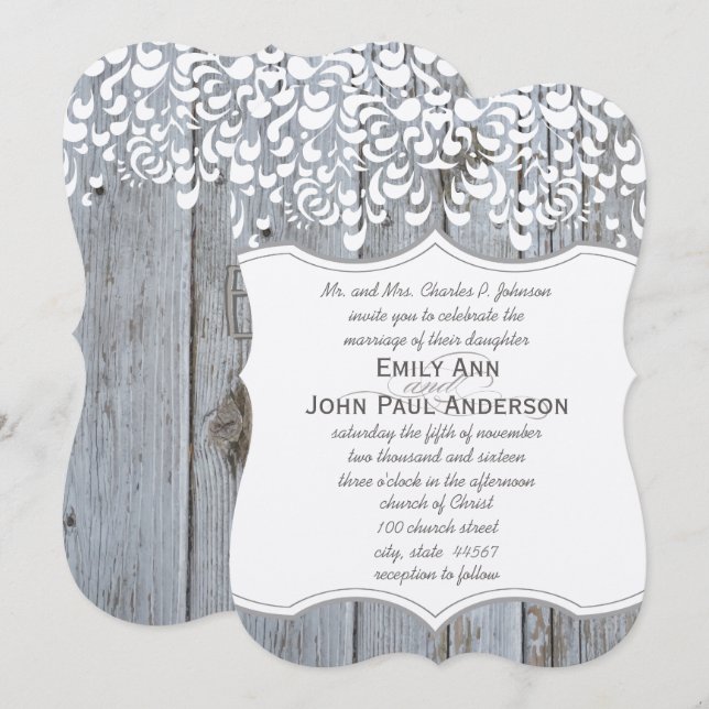 Invitation Mariage élégant en bois de grange romantique et de (Devant / Derrière)