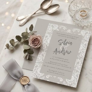 Invitation Mariage Élégant en Dentelle Blanche Vintage Fleurs