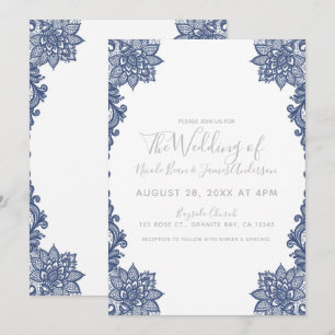 Invitation Mariage Élégant en Dentelle Florale Blanche et Ble