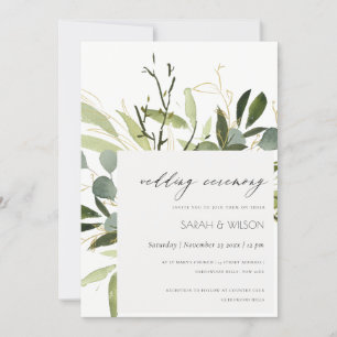 Invitation Mariage ELEGANT EN FEAFE VERT FOLIAGE EAU COULEUR 