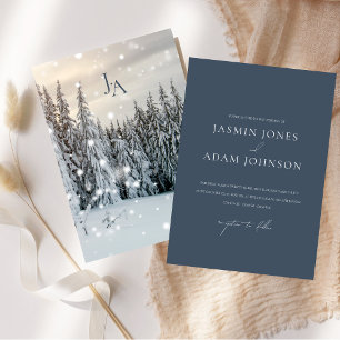 Invitation Mariage élégant en forêt enneigée en pays merveill