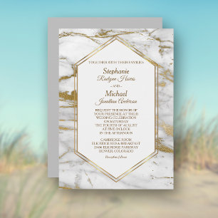Invitation Mariage élégant en marbre blanc avec paillettes do