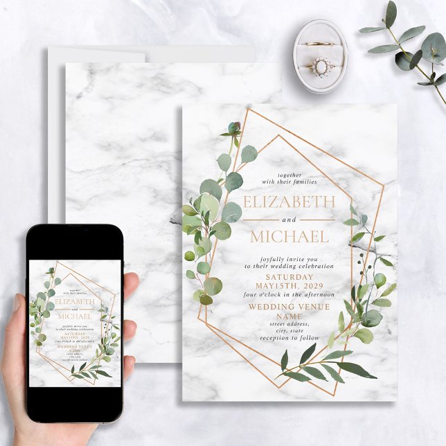Invitation Mariage élégant en marbre géométrique de cuivre Eu (Créateur téléchargé)