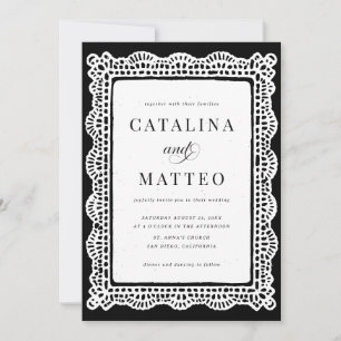 Invitation Mariage Élégant en Noir et Blanc en Dentelle