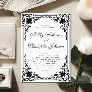 Invitation Mariage Élégant en Noir et Blanc Monochrome Vintag