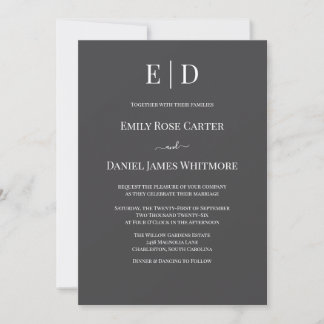 Invitation Mariage Élégant en Noir et Blanc  Monogramme Moder
