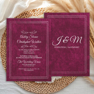 Invitation Mariage Élégant en Velours Bourgogne et Monogramme