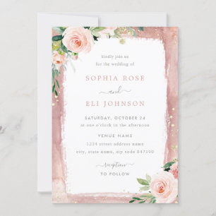 Invitation Mariage Élégant Enchanté Floral et Bordure Rose