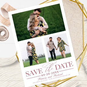 Invitation Mariage élégant Enregistrer La Date 3 Photo Collag